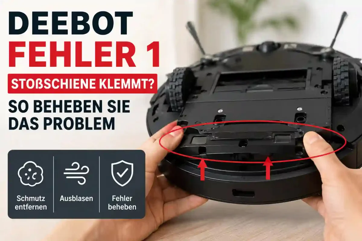 Deebot Saugroboter mit überprüfter Stoßschiene zur Behebung von Fehler 1