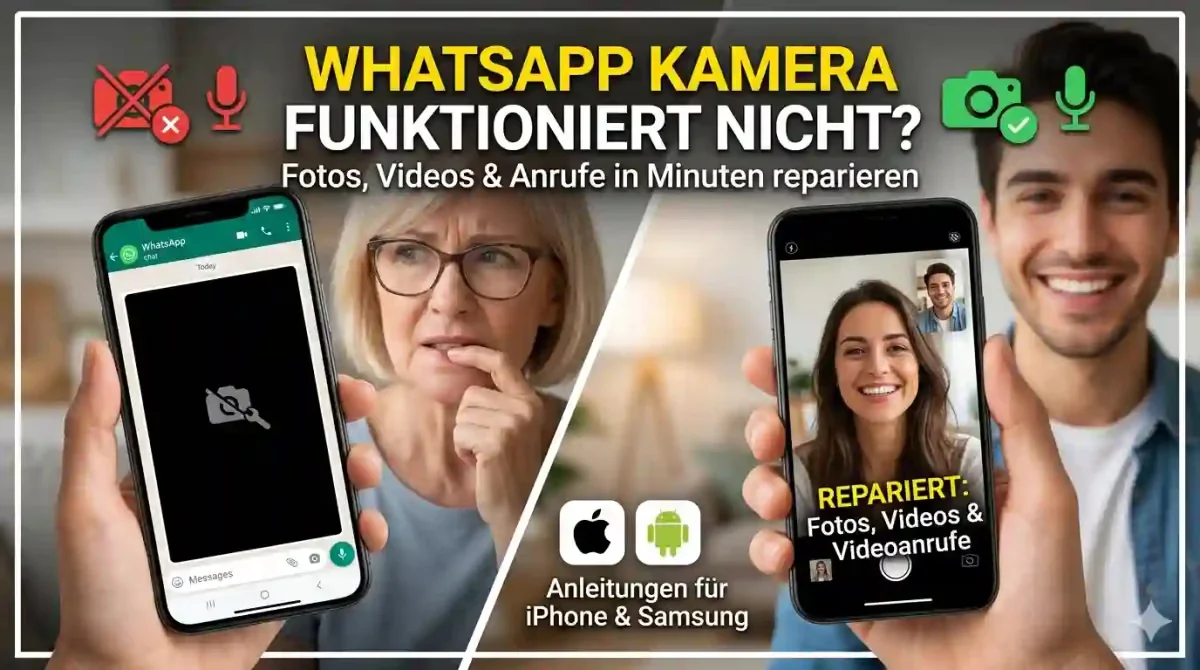 Schritt-für-Schritt-Anleitung zur Behebung von WhatsApp Kamera-Problemen auf Android und iPhone mit Vorher-Nachher-Vergleich