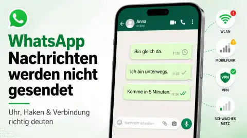WhatsApp Nachrichten werden nicht gesendet: Uhr, Haken und Verbindung richtig deuten