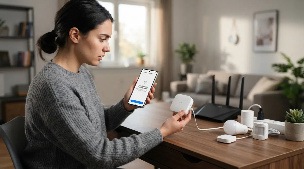 Ein Smartphone mit der Smart-Home-Steuerung zur Veranschaulichung, wie Sie den Xiaomi Mi Home App Netzwerkfehler beheben.